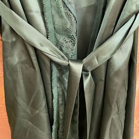Adome Dark Emerald Green Short Satin Silky Kimono Robe, Large - Picture 5 of 8
